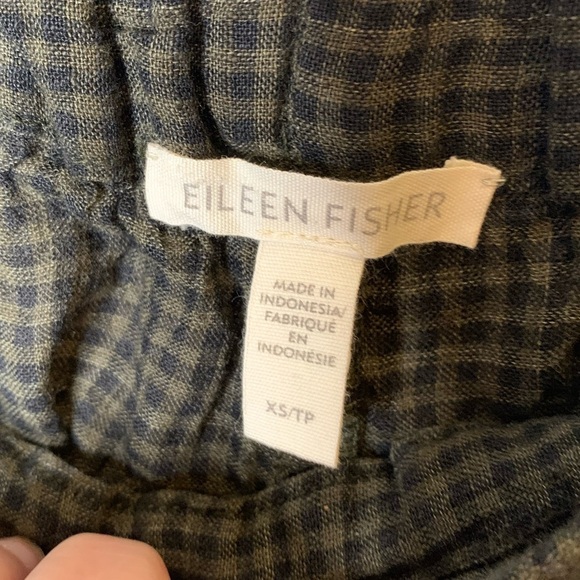 Eileen Fisher Organic Linen Loden Tapered Ankle Pant Size XS Green Black Plaid - Picture 5 of 6